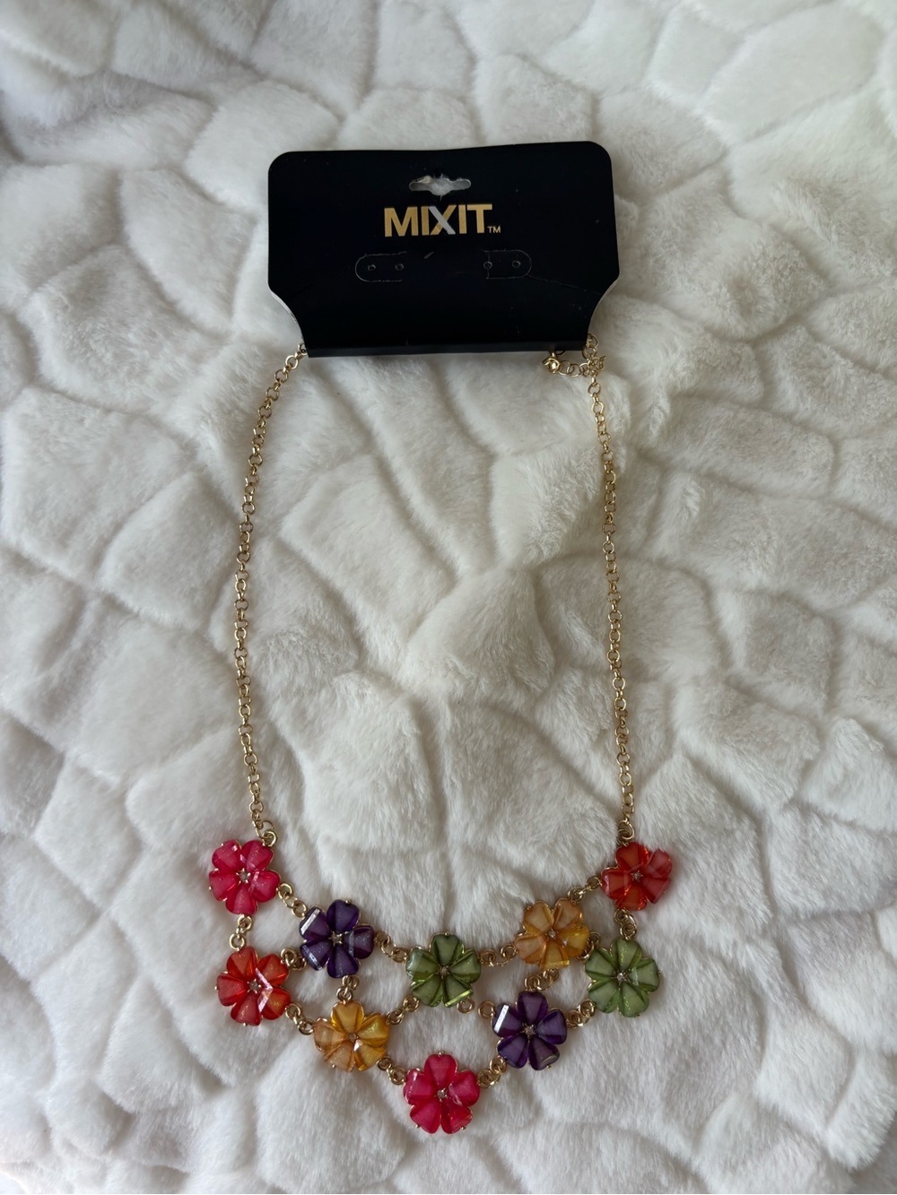 MIXIT Multicolor Floral Statement Necklace - Gold Chain - Picture 1 of 4